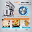 VIVOHOME 7.5 qt. 6-Speed Silver Tilt-Head Electric Stand Mixer with Accessories and ETL Listed