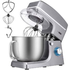 VIVOHOME  7.5 qt. 6-Speed Silver Tilt-Head Electric Stand Mixer with Accessories and ETL Listed