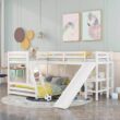 Harper & Bright Designs L-Shaped White Twin Over Full Triple Bunk Bed with Ladder, Slide and Desk Harper & Bright Designs L-Shaped White Twin Over Full Triple Bunk Bed with Ladder, Slide and Desk