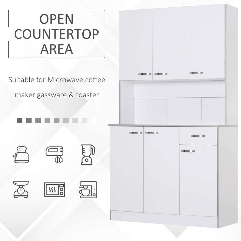 HOMCOM 71 in. White Freestanding Kitchen Cupboard with 3-Adjustable Shelves and 1-Drawer HOMCOM 71 in. White Freestanding Kitchen Cupboard with 3-Adjustable Shelves and 1-Drawer - Image 5