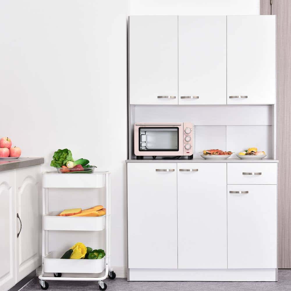 HOMCOM 71 in. White Freestanding Kitchen Cupboard with 3-Adjustable Shelves and 1-Drawer HOMCOM 71 in. White Freestanding Kitchen Cupboard with 3-Adjustable Shelves and 1-Drawer - Image 8