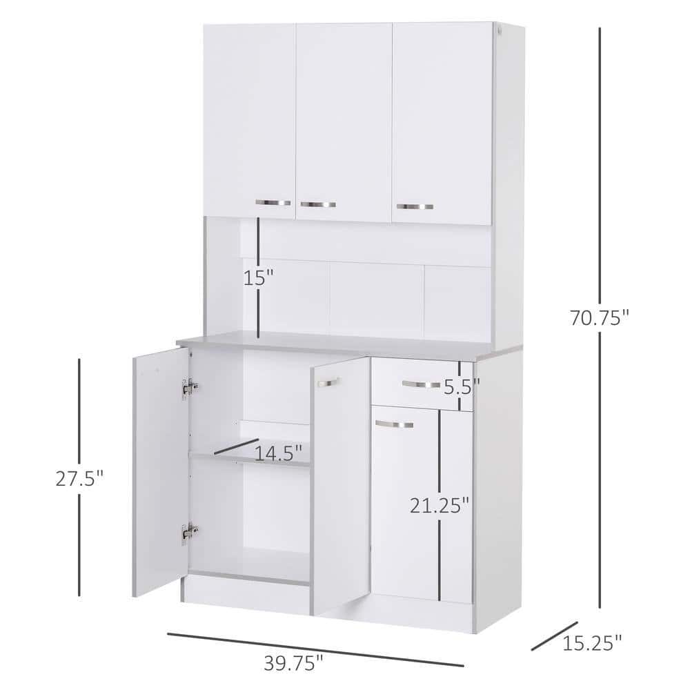 HOMCOM 71 in. White Freestanding Kitchen Cupboard with 3-Adjustable Shelves and 1-Drawer HOMCOM 71 in. White Freestanding Kitchen Cupboard with 3-Adjustable Shelves and 1-Drawer - Image 3