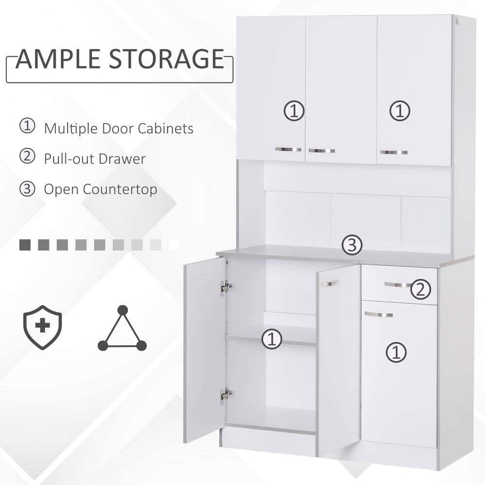 HOMCOM 71 in. White Freestanding Kitchen Cupboard with 3-Adjustable Shelves and 1-Drawer HOMCOM 71 in. White Freestanding Kitchen Cupboard with 3-Adjustable Shelves and 1-Drawer - Image 4
