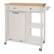 StyleWell Bainport Ivory Wooden Rolling Kitchen Cart Butcher Block Top and Trash Storage (34" W)