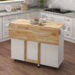 Tileon White Kitchen Island with Extensible Solid Wood Folding Table Top and Towel Rack Tileon White Kitchen Island with Extensible Solid Wood Folding Table Top and Towel Rack
