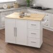 Tileon White Kitchen Island with Extensible Solid Wood Folding Table Top and Towel Rack Tileon White Kitchen Island with Extensible Solid Wood Folding Table Top and Towel Rack