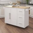 Tileon White Kitchen Island with Extensible Solid Wood Folding Table Top and Towel Rack Tileon White Kitchen Island with Extensible Solid Wood Folding Table Top and Towel Rack