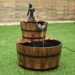 Costway 2 Tier Barrel Waterfall Fountain Barrel Wooden Water Fountain Pump Outdoor Garde