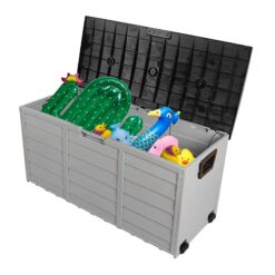 Syngar 75 Gallon Resin Deck Box on Wheels, Patio Large Storage Cabinet, Outdoor Waterproof Storage Chest, Storage Container for Outside Furniture Cushions, Garden Tools, Kids' Toys, Black, D7226