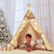Besrey Kids Teepees Play Tent with Free String Lights & Mat, Portable Canvas Playhouse for Kids Indoor Outdoor Playing Besrey Kids Teepees Play Tent with Free String Lights & Mat, Portable Canvas Playhouse for Kids Indoor Outdoor Playing