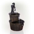 Alpine Corporation 27" Two-Tier Barrel & Pump Outdoor Fountain, Bronze