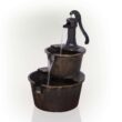 Alpine Corporation 27" Two-Tier Barrel & Pump Outdoor Fountain, Bronze