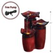 Teamson Home Outdoor 3-Tier Glazed Pot Floor Fountain with LED Lights, Red