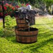 Costway 2 Tier Barrel Waterfall Fountain Barrel Wooden Water Fountain Pump Outdoor Garde