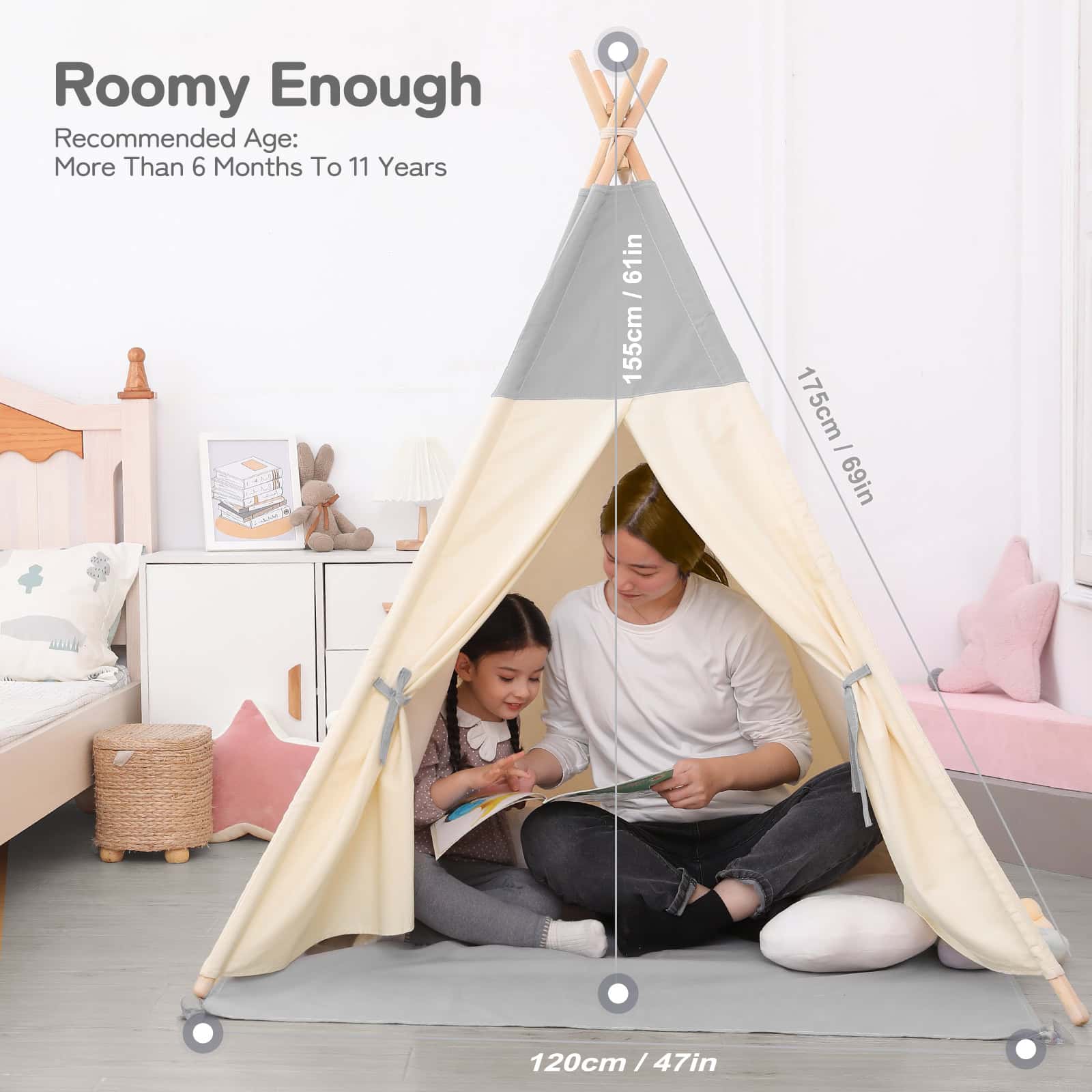 Besrey Kids Teepees Play Tent with Free String Lights & Mat, Portable Canvas Playhouse for Kids Indoor Outdoor Playing Besrey Kids Teepees Play Tent with Free String Lights & Mat, Portable Canvas Playhouse for Kids Indoor Outdoor Playing - Image 11
