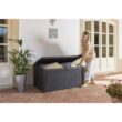 Keter Borneo 110gal Rattan Wicker Resin Patio Deck Storage Box Bench, Grey
