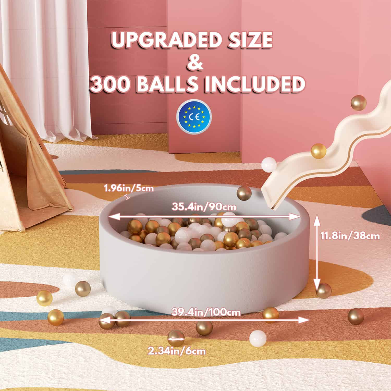 Teedor Foam Ball Pit (200 Balls Included), 39.4 x 11.5 inch large Ball Pits for Toddlers, Soft Children Indoor Round Playpen Teedor Foam Ball Pit (200 Balls Included), 39.4 x 11.5 inch large Ball Pits for Toddlers, Soft Children Indoor Round Playpen - Image 8
