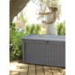 Keter Borneo 110gal Rattan Wicker Resin Patio Deck Storage Box Bench, Grey