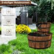 Topbuy 2-Tier Barrel Waterfall Rustic Fountain Barrel Wooden Water Fountain Pump for Garden Patio