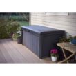 Keter Borneo 110gal Rattan Wicker Resin Patio Deck Storage Box Bench, Grey