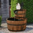 Costway 2 Tier Barrel Waterfall Fountain Barrel Wooden Water Fountain Pump Outdoor Garde