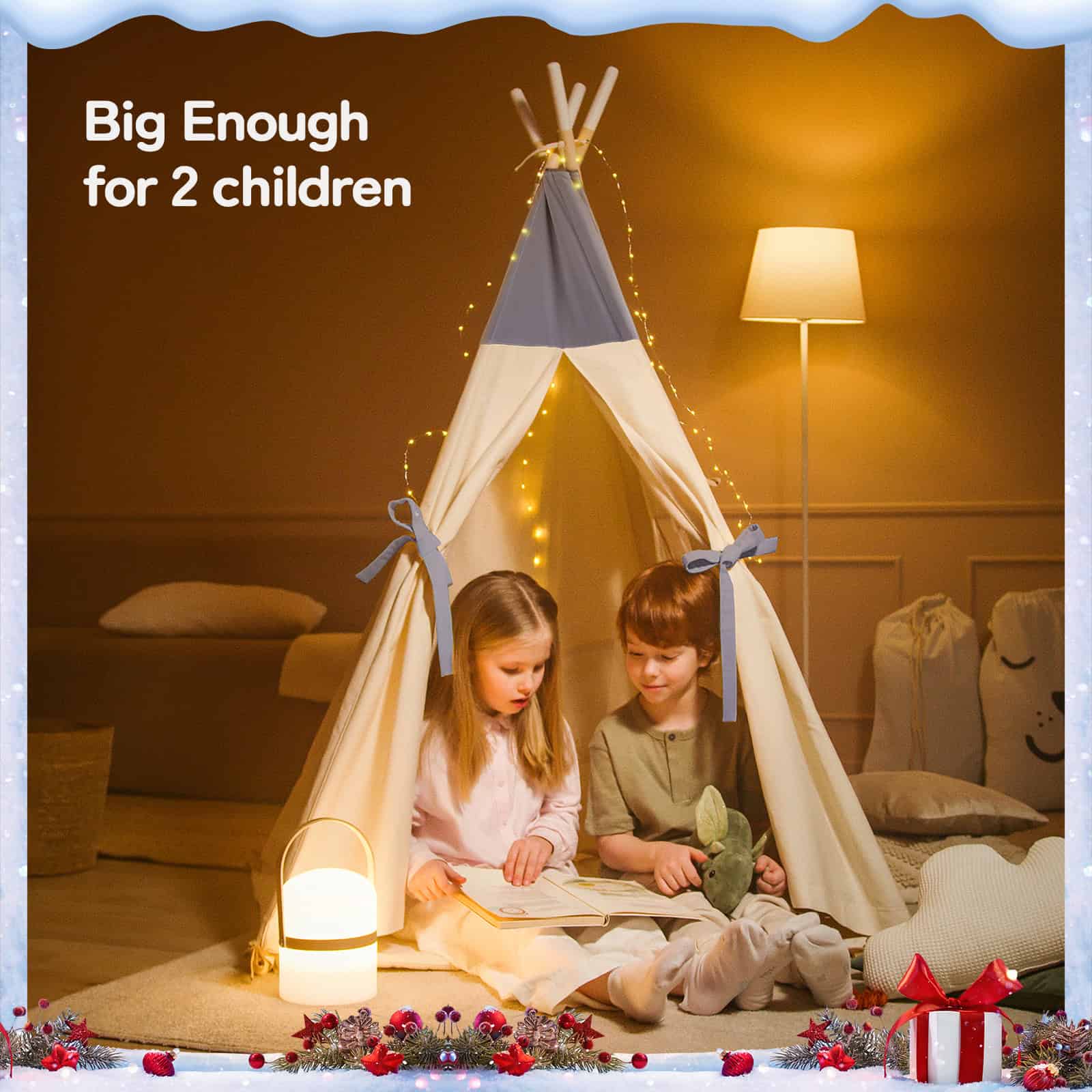 Besrey Kids Teepees Play Tent with Free String Lights & Mat, Portable Canvas Playhouse for Kids Indoor Outdoor Playing Besrey Kids Teepees Play Tent with Free String Lights & Mat, Portable Canvas Playhouse for Kids Indoor Outdoor Playing - Image 9