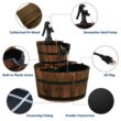 Costway 2 Tier Barrel Waterfall Fountain Barrel Wooden Water Fountain Pump Outdoor Garde