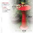 Alpine Corporation 28-Inch Metal Bird Bath with Birds and Leaves, Red