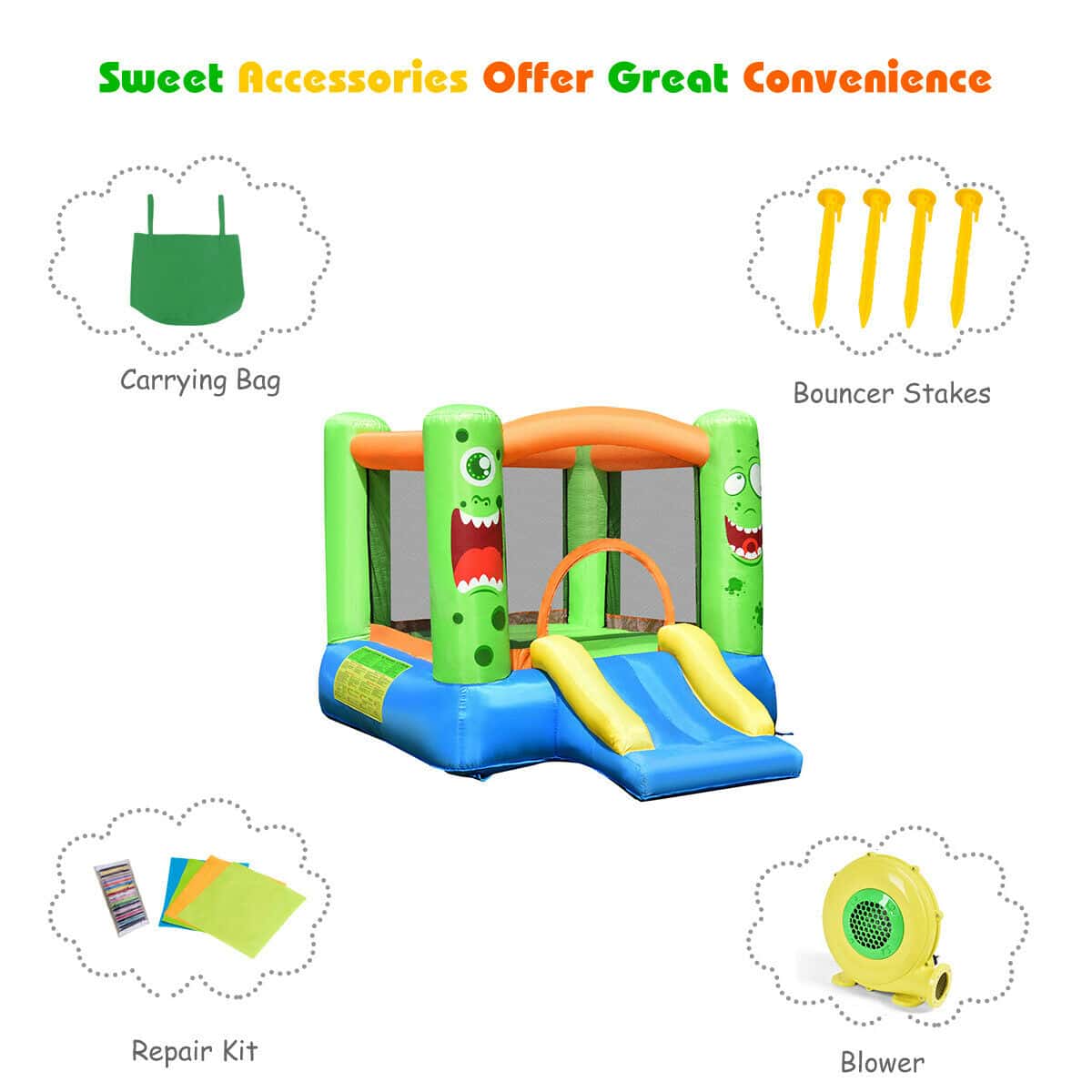 Topbuy Inflatable Bounce House Jumping Castle Kids Playhouse w/ Slider and 480W Blower Topbuy Inflatable Bounce House Jumping Castle Kids Playhouse w/ Slider and 480W Blower - Image 9