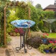 Solar Bird Bath with Metal Stand, Glass Bird Baths for Outdoors, Sea Turtle Pattern Bird Feeder for Garden, Yard, Lawn Decor