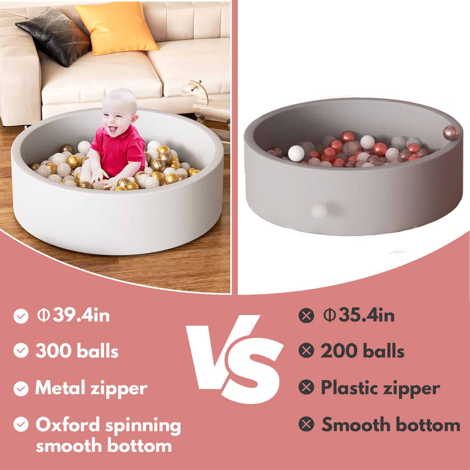 Teedor Foam Ball Pit (200 Balls Included), 39.4 x 11.5 inch large Ball Pits for Toddlers, Soft Children Indoor Round Playpen Teedor Foam Ball Pit (200 Balls Included), 39.4 x 11.5 inch large Ball Pits for Toddlers, Soft Children Indoor Round Playpen - Image 4