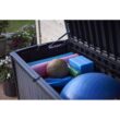 Keter Borneo 110gal Rattan Wicker Resin Patio Deck Storage Box Bench, Grey