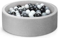 Gray Ball Pit, ∅ 2.75in 200 Balls Included, Memory Foam Ball Pits for Toddlers Soft Children Round Playpen 35 x 12 inch，Black ball