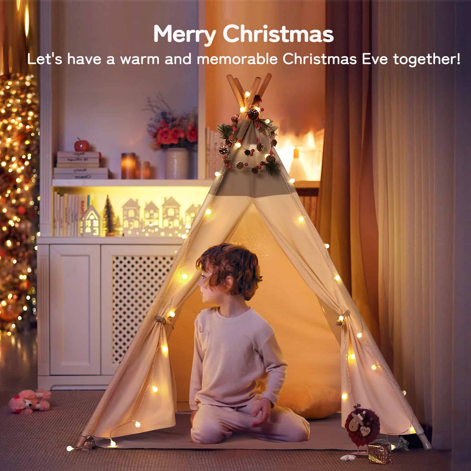 Besrey Kids Teepees Play Tent with Free String Lights & Mat, Portable Canvas Playhouse for Kids Indoor Outdoor Playing Besrey Kids Teepees Play Tent with Free String Lights & Mat, Portable Canvas Playhouse for Kids Indoor Outdoor Playing - Image 3