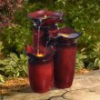 Teamson Home Outdoor 3-Tier Glazed Pot Floor Fountain with LED Lights, Red