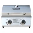 Monument Grills Tabletop Propane Gas Grill Stainless for Portable Camping Cooking with Travel Locks, High Lid