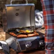 Monument Grills Tabletop Propane Gas Grill Stainless for Portable Camping Cooking with Travel Locks, High Lid