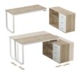 FUFU&GAGA 55.1 in. L-Shaped Beige Wood Computer Desk Writing Desk Office Executive Desk W/Removable Tabletop, Shelves, 3-Drawers FUFU&GAGA 55.1 in. L-Shaped Beige Wood Computer Desk Writing Desk Office Executive Desk W/Removable Tabletop, Shelves, 3-Drawers