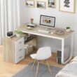 FUFU&GAGA 55.1 in. L-Shaped Beige Wood Computer Desk Writing Desk Office Executive Desk W/Removable Tabletop, Shelves, 3-Drawers FUFU&GAGA 55.1 in. L-Shaped Beige Wood Computer Desk Writing Desk Office Executive Desk W/Removable Tabletop, Shelves, 3-Drawers
