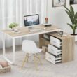 FUFU&GAGA 55.1 in. L-Shaped Beige Wood Computer Desk Writing Desk Office Executive Desk W/Removable Tabletop, Shelves, 3-Drawers FUFU&GAGA 55.1 in. L-Shaped Beige Wood Computer Desk Writing Desk Office Executive Desk W/Removable Tabletop, Shelves, 3-Drawers