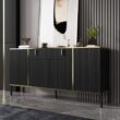 FUFU&GAGA Black Wavy Paint Finish 1-Touch Doors Accent Storage Cabinet With Adjustable Shelves and 2-Drawers