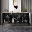 FUFU&GAGA Black Wavy Paint Finish 1-Touch Doors Accent Storage Cabinet With Adjustable Shelves and 2-Drawers