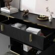FUFU&GAGA Black Wavy Paint Finish 1-Touch Doors Accent Storage Cabinet With Adjustable Shelves and 2-Drawers