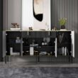 FUFU&GAGA Black Wavy Paint Finish 1-Touch Doors Accent Storage Cabinet With Adjustable Shelves and 2-Drawers
