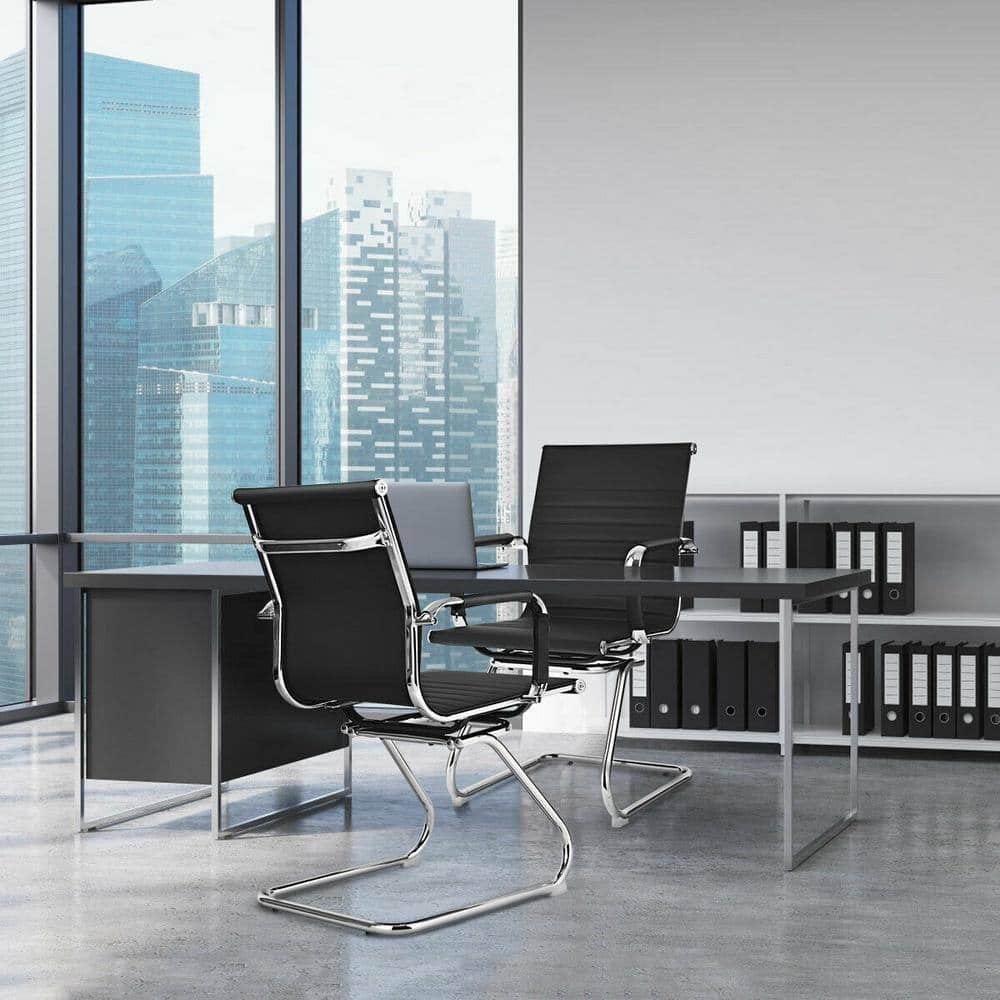 Costway Set of 2 Black Faux Leather Seating Office Guest Chairs Waiting Room Chairs Costway Set of 2 Black Faux Leather Seating Office Guest Chairs Waiting Room Chairs - Image 7