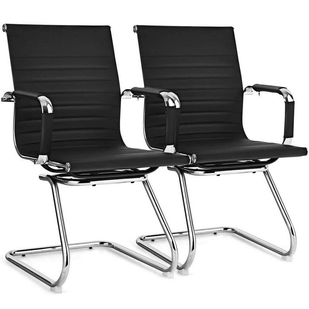 Costway Set of 2 Black Faux Leather Seating Office Guest Chairs Waiting Room Chairs Costway Set of 2 Black Faux Leather Seating Office Guest Chairs Waiting Room Chairs