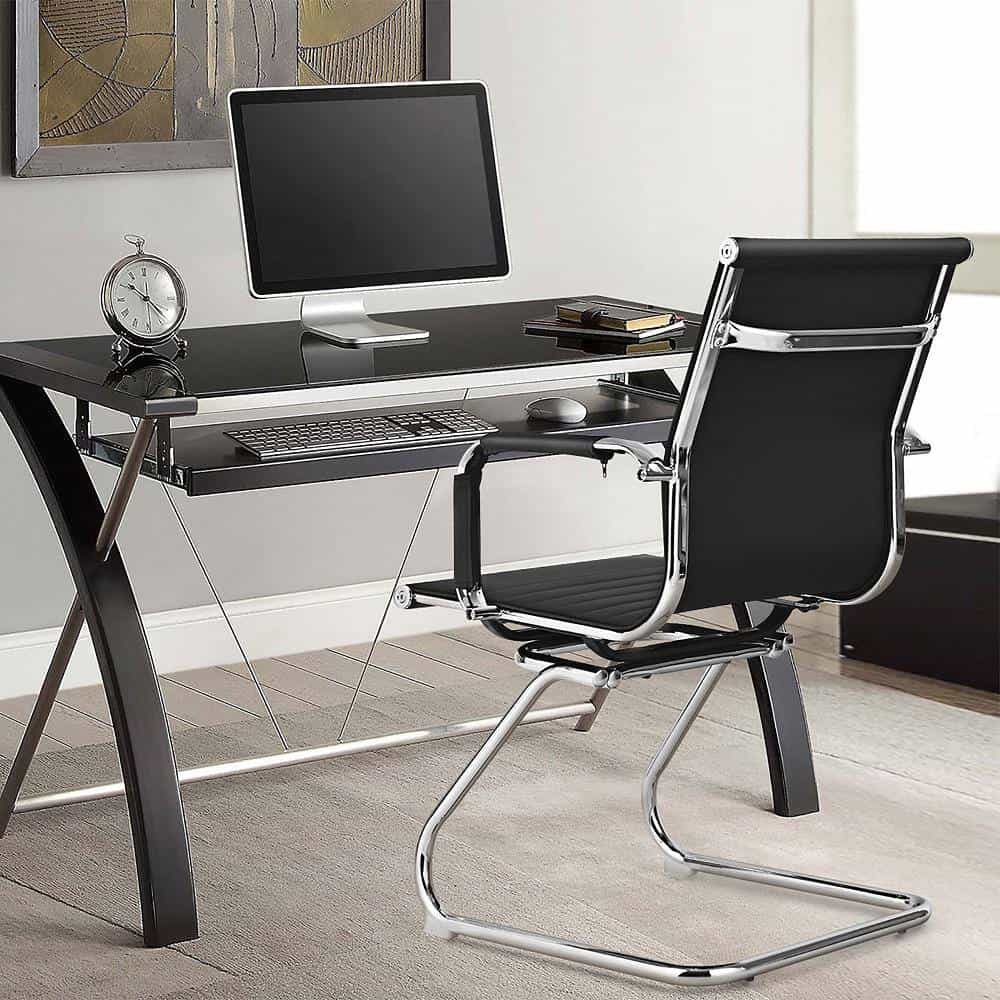 Costway Set of 2 Black Faux Leather Seating Office Guest Chairs Waiting Room Chairs Costway Set of 2 Black Faux Leather Seating Office Guest Chairs Waiting Room Chairs - Image 2
