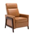 Polibi Modern Brown Wood-Framed PU Leather Adjustable Home Theater Push Back Recliner with Thick Seat Cushion and Backrest