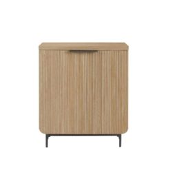 Welwick Designs Coastal Oak/Black Wood and Metal Reeded Accent Cabinet with 2 Doors