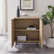 Welwick Designs Coastal Oak/Black Wood and Metal Reeded Accent Cabinet with 2 Doors